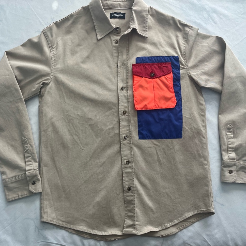 DSQUARED2 Men's Tan Shirt with Colorful Pocket